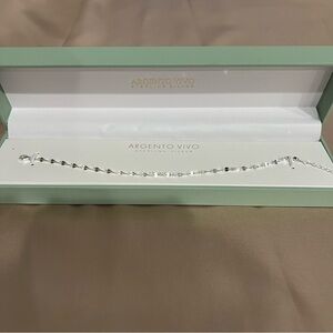 Argento Vivo Sterling Silver Disc Line Bracelet 7” NWB Dainty & Lightweight